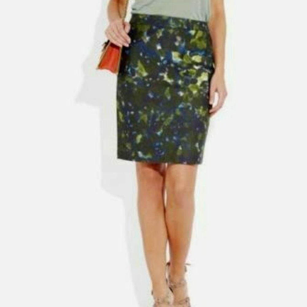 J. Crew Green, Blue & Pink Watercolor Print Pencil Skirt Size 2